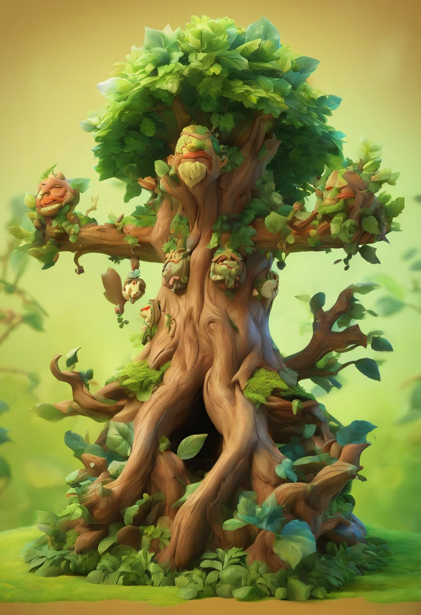 1 Dryad，Cartoon tree close-up，There is a face on it, treant, but rather a, ent treant dryad, the trees are angry, Evil Tree Elves, Groot, character art of maple story, oak tree ent, plant monster, tree druid, of the tree, treebeard, entity, Jane wood art style, plant monster, Mobile game art(Masterpiece, Best quality, Ultra-detailed, Best Illustration:1.4),(See-through:15）(refractions,Reflection:1.2) ,