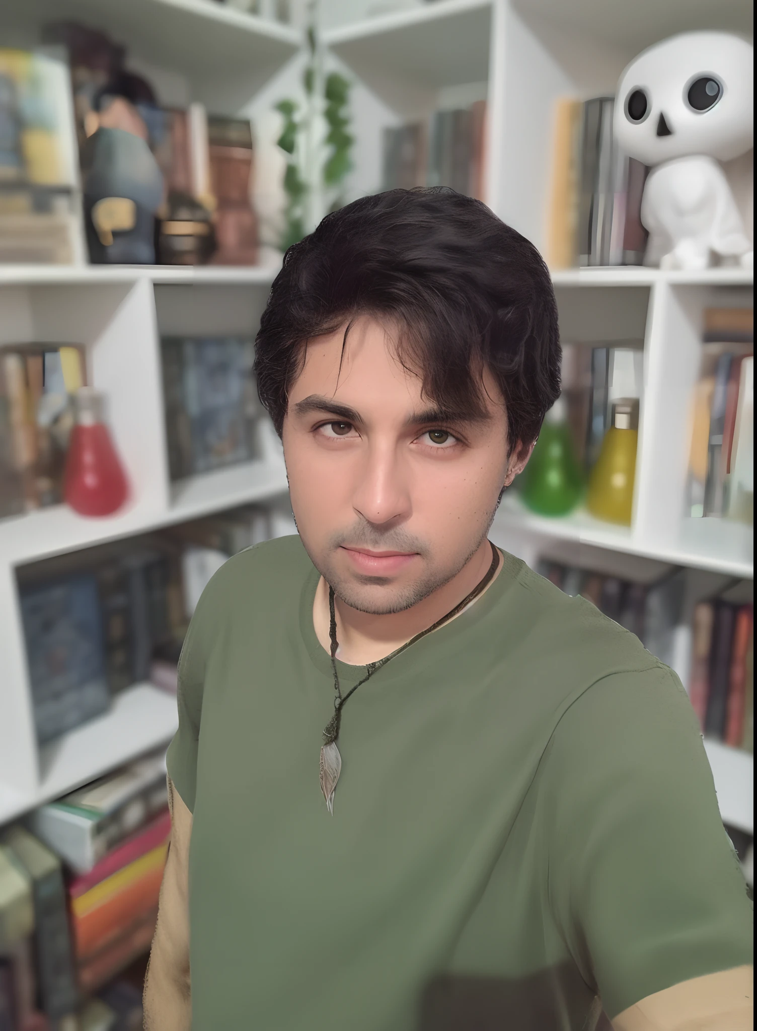 Homem de camisa verde em frente a uma estante de livros, Josana Gonzales, david rios ferreira, Henry Alvim Correa, Lee Bermejo, foto de perfil headshot, Miguel Vicente, icaro carvalho, imagem frontal, Alejandro, andres rios, victor maristane, Miguel Iglesias, retrato do livro do RPG