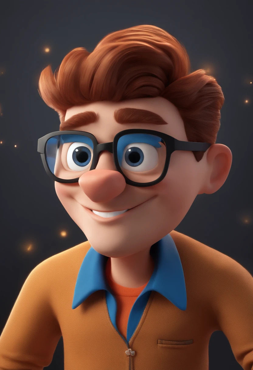 Cartoon character of a man with black glasses and a blue shirt, animation character, Caractere estilizado, animation style rendering, 3D estilizado, Arnold Maya render, 3 d render stylized, toon render keyshot, Personagem 3D, Personagem 3D, 3d rendering stylized, 3 d character render, personagem de desenho animado, Personagem de close up, Pose de personagem, (Estilo Pixar) (master part:1.2) (Bokeh) (best quality) (pele detalhada) (textura detalhada) (8k) (argila) (Cinematic lighting) (foco nítido