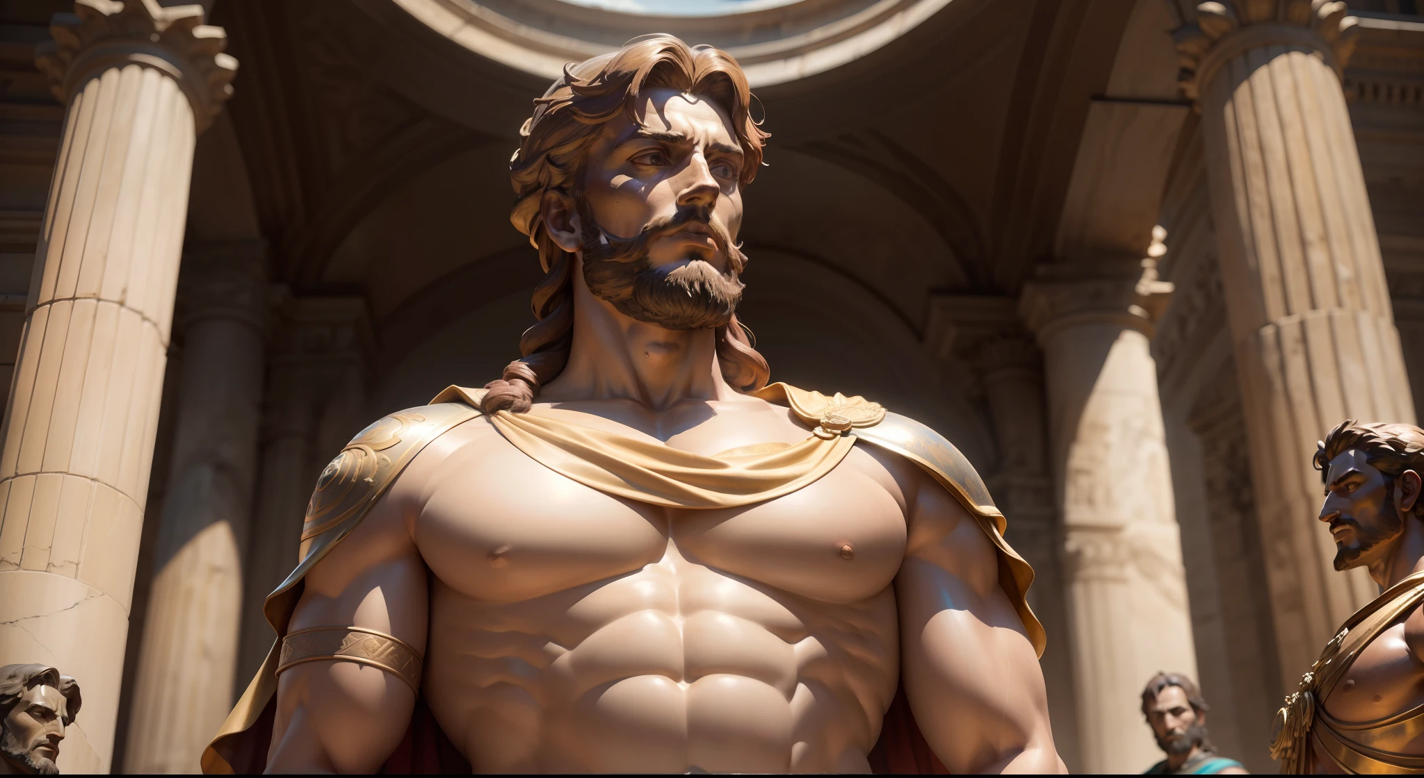 (La mejor calidad,4k,Altas Resoluciones,Obra maestra:1.2),realista,escultura de Marco Aurelio manteniendo la calma mientras una multitud lo insulta,Mood Lighting,Strong facial muscles,confident expression,atuendo romano detallado,pedestal de piedra antigua,Marble texture,Bronze patina,vivid colors,expresiones amenazadoras de la multitud,dynamic composition,Classic art style,Luz y sombra contrastantes,Attention to anatomy,True Historical Accuracy.