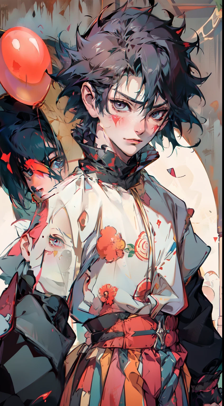 Arte Splash. Sasuke, o Homem, ombros largos!!, alto e bonito possui cabelos pretos, forte, He is a handsome and attractive man, He's a clown. (sasuke homem de cabelo preto!!!!!). They're in the circus world.