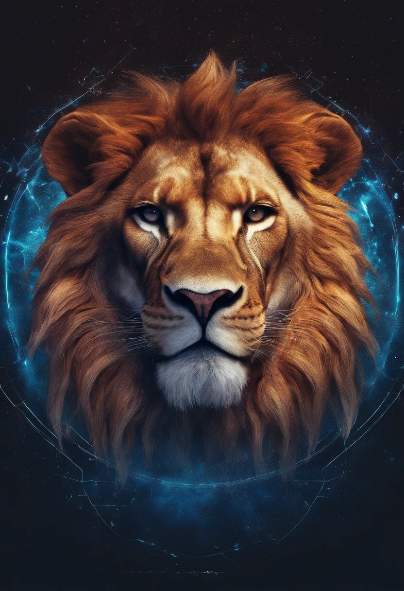 a photograph Galaxies, espirais, outer space, Nebulosas, estrelas, smoke billowing,espatacular imagem, detalhe intrincado, in the form of a lion, octane rendering, 8k hiper realista, Textura realista, Unreal Natural Lighting Engine, cinestill 800, (mola a 35mm | | |) The lion with a large crown of thorns , uma cruz ao fundo da imagem
