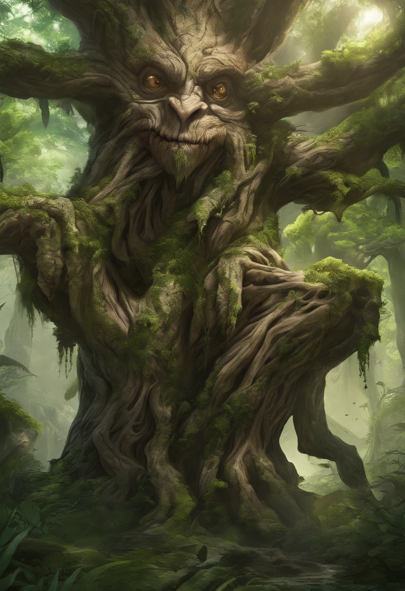 1 Dryad,Cartoon tree close-up,There is a face on it, treant, but rather a, ent treant dryad, the trees are angry, Evil Tree Elves, Groot, character art of maple story, oak tree ent, plant monster, tree druid, of the tree, treebeard, entity, Jane wood art style, plant monster, Mobile game art(Masterpiece, Best quality, Ultra-detailed, Best Illustration:1.4),(See-through:15)(refractions,Reflection:1.2) ,