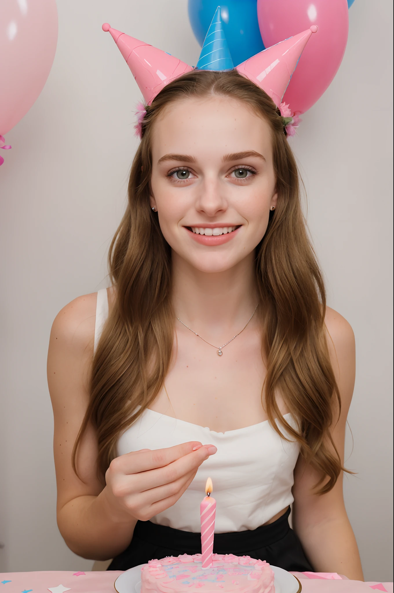 photo of a young woman, birthday party, cake