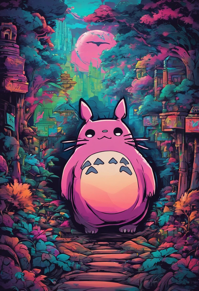 prompt: graffiti, Monstres, Full image, High Resolution High Contrast Totoro Neon Japanese Forest Decor Gengar