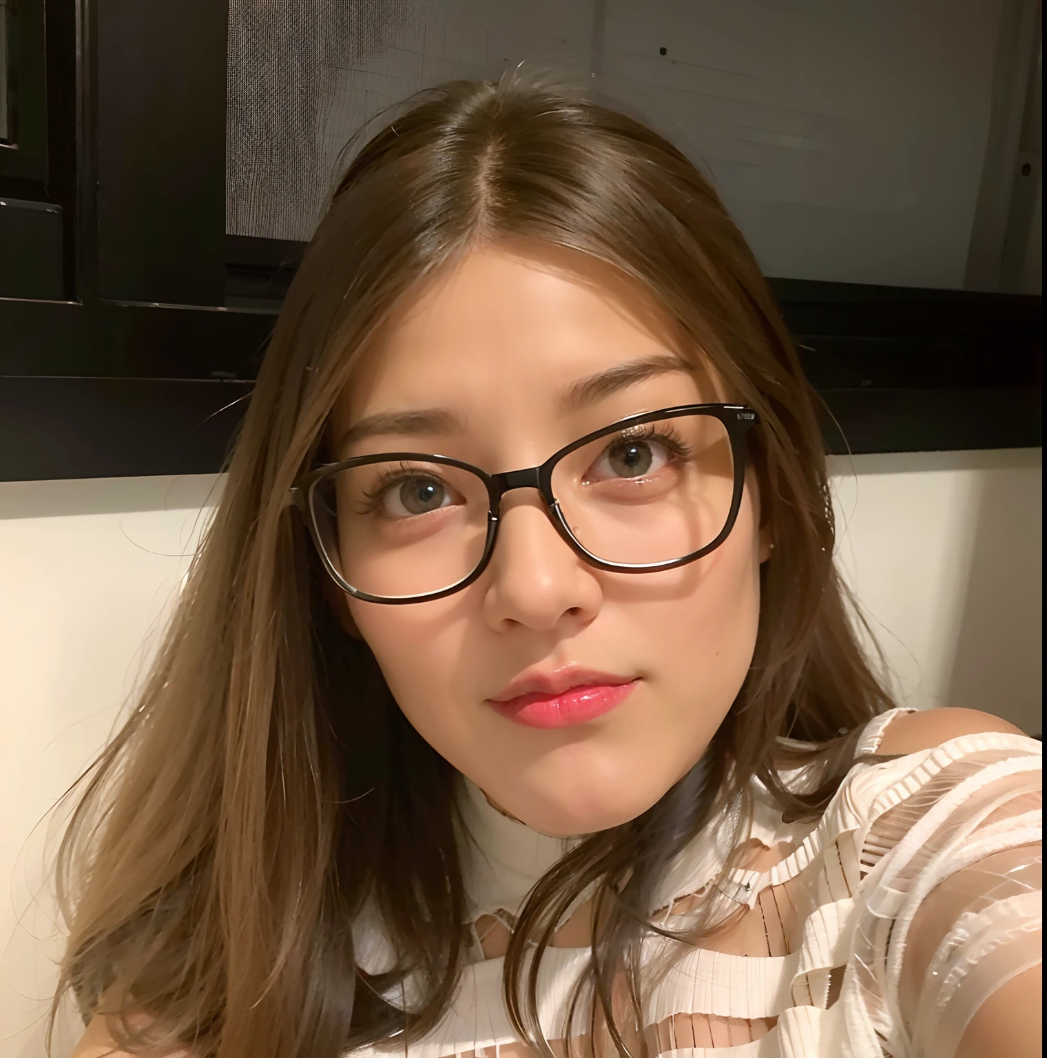best quality, ultra high res, (photorealistic:1.4), 1girl, off-shoulder white shirt, black tight skirt, black choker, (faded ash gray hair:1), (huge breasts:1.2), looking at viewer, closeup ,