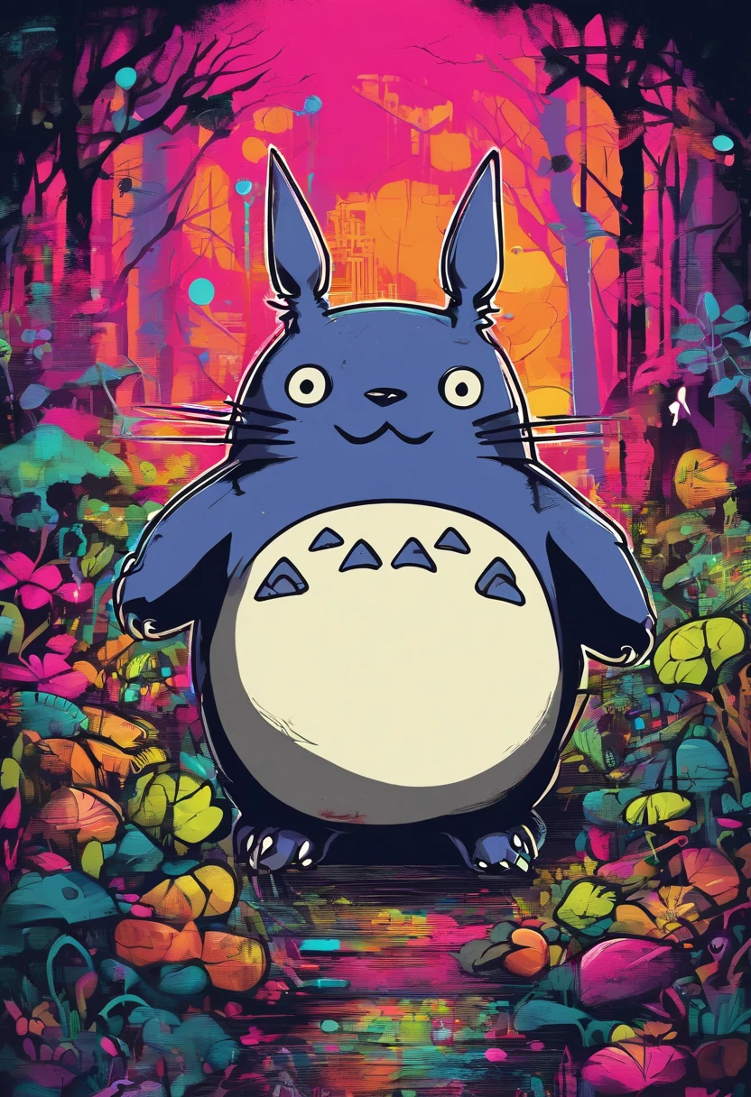 prompt: graffiti, Monstres, Full image, High Resolution High Contrast Totoro Neon Japanese Forest Decor