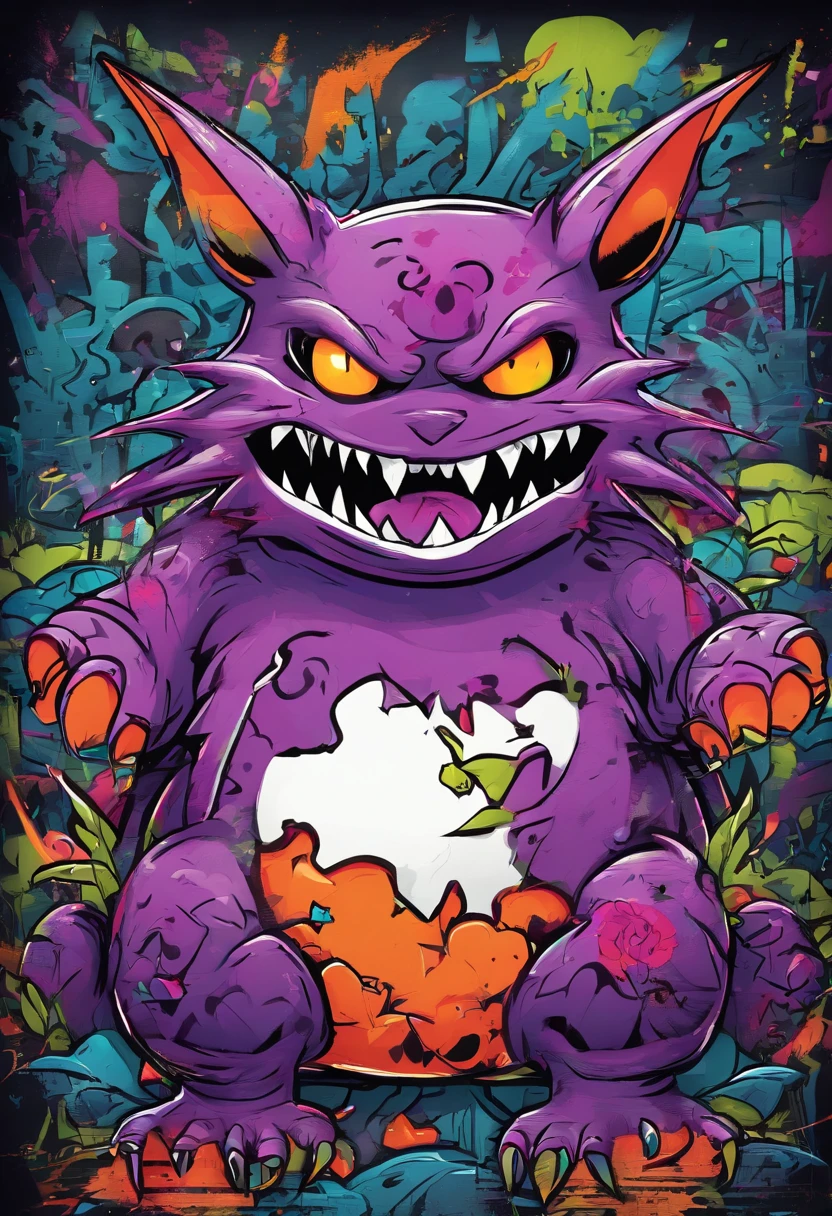 prompt: graffiti, Monstres, Full image, High Resolution High Contrast Gengar Neon Japanese Forest Decor