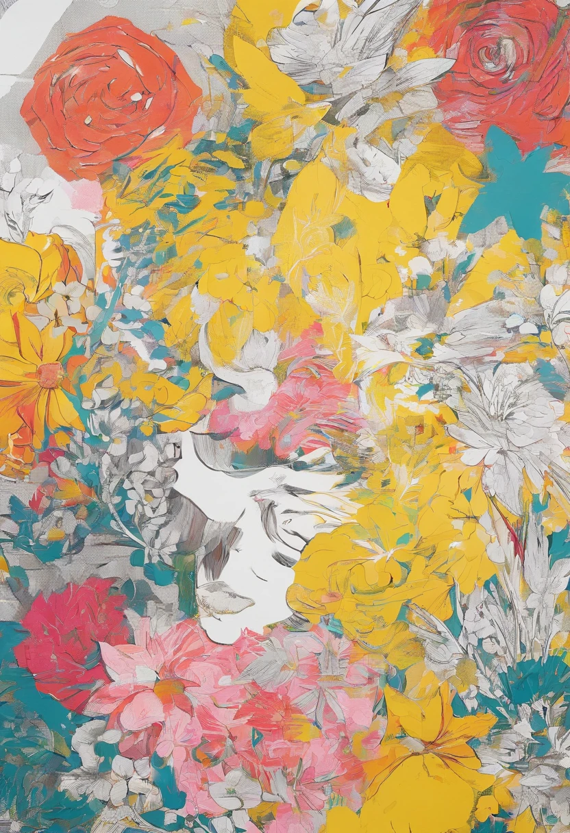 Blooming flowers flutter in the wind,Girl in flowers,Light yellow and silver design,Pay attention to the texture of the skin and flowers,Sony FE 12-24mm F/2.8 gm,Impressionist garden,Proficient in calligraphy,eco-friendly craftsmanship,Brush stroke exploration