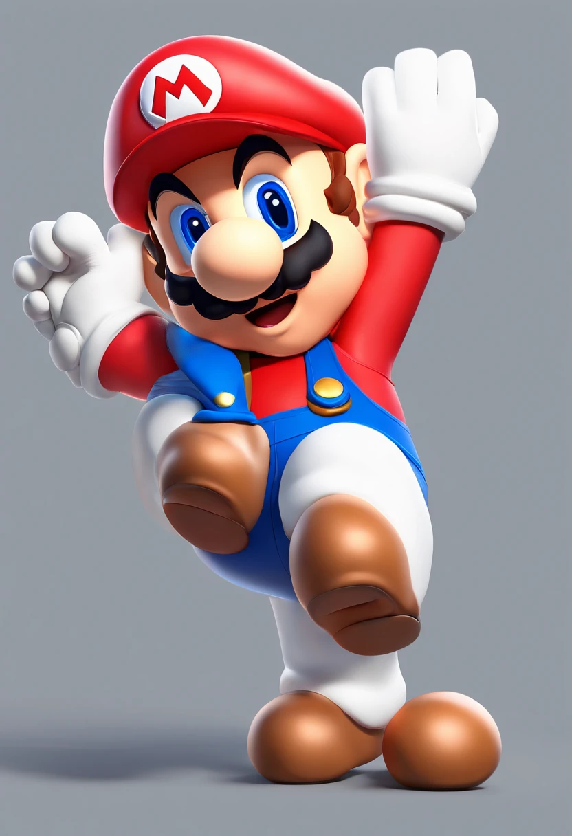 (Mario), character design, Nintendo Super Mario, (blue eyes, red hat, red suit, blue suspenders, white gloves, )super cute blind box style, chibi, full body, exaggerated expressions and actions, clean background, bright iridescent highlights, studio lighting, atmospheric lighting, with exquisite texture, high detail, high resolution, c4d, 3D, Blender, 8k, best quality, ultra high definition