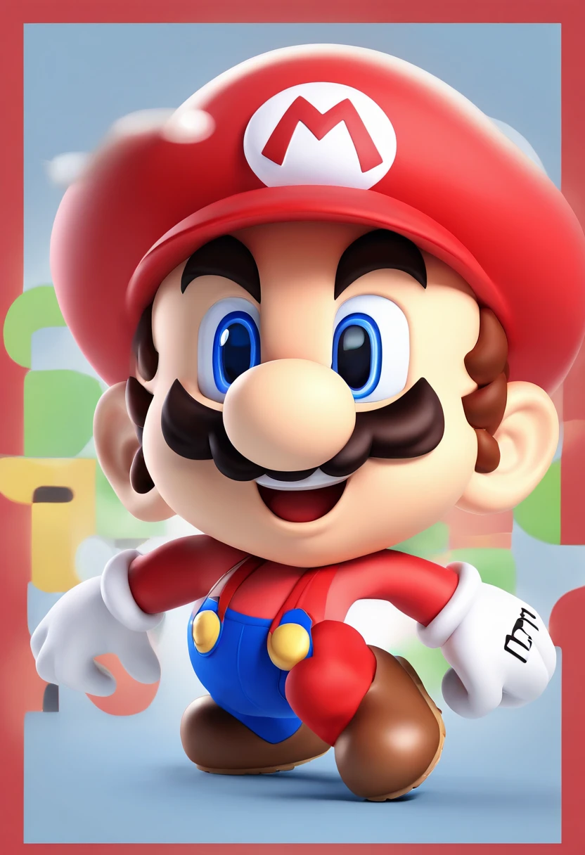 (Mario), character design, Nintendo Super Mario, (blue eyes, red hat, red suit, blue suspenders, white gloves, )super cute blind box style, chibi, full body, exaggerated expressions and actions, clean background, bright iridescent highlights, studio lighting, atmospheric lighting, with exquisite texture, high detail, high resolution, c4d, 3D, Blender, 8k, best quality, ultra high definition