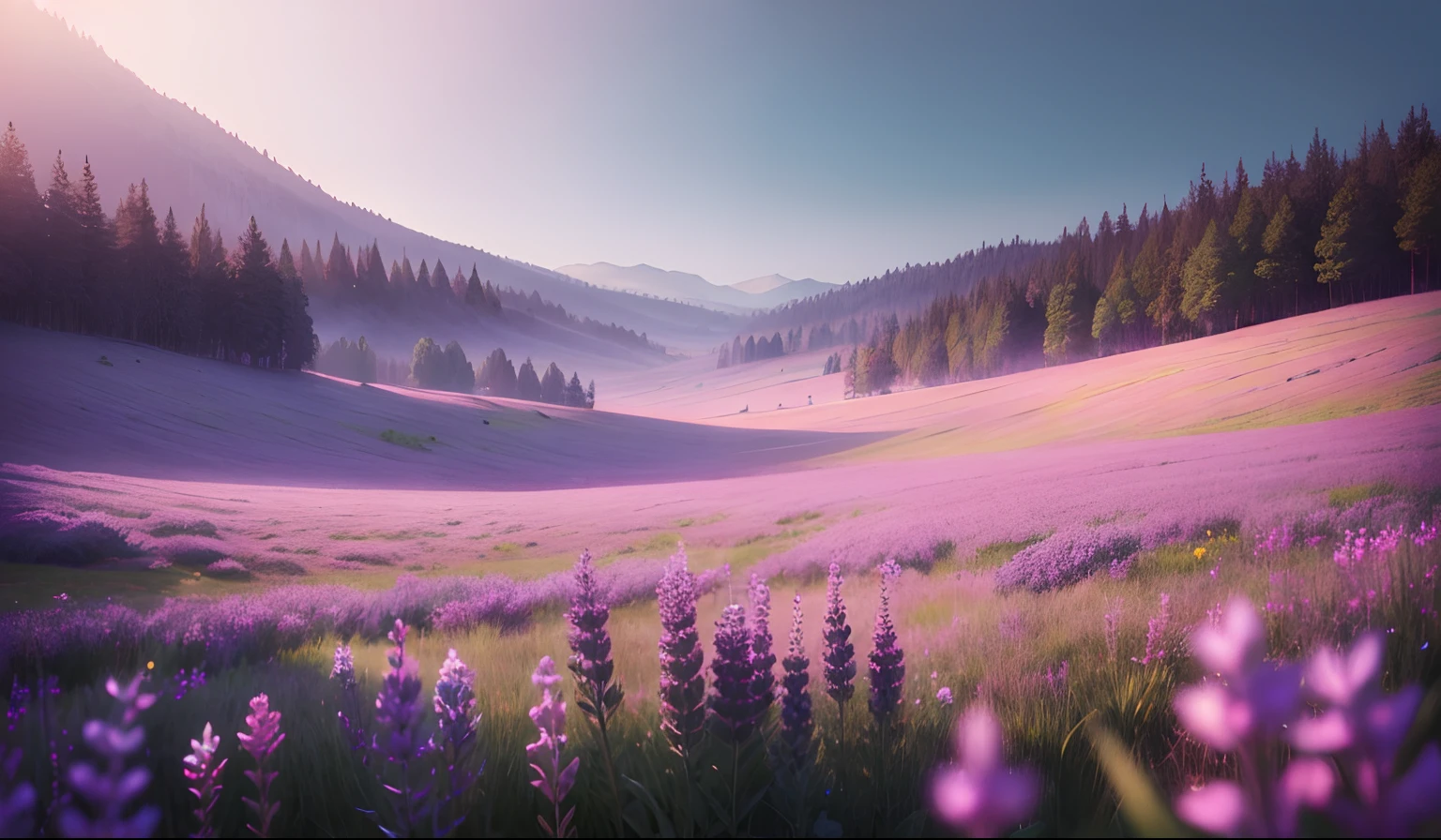 background meadow space aestethic light colors misty fantasy dreams weirdness pink mint light blue lilac lavander
