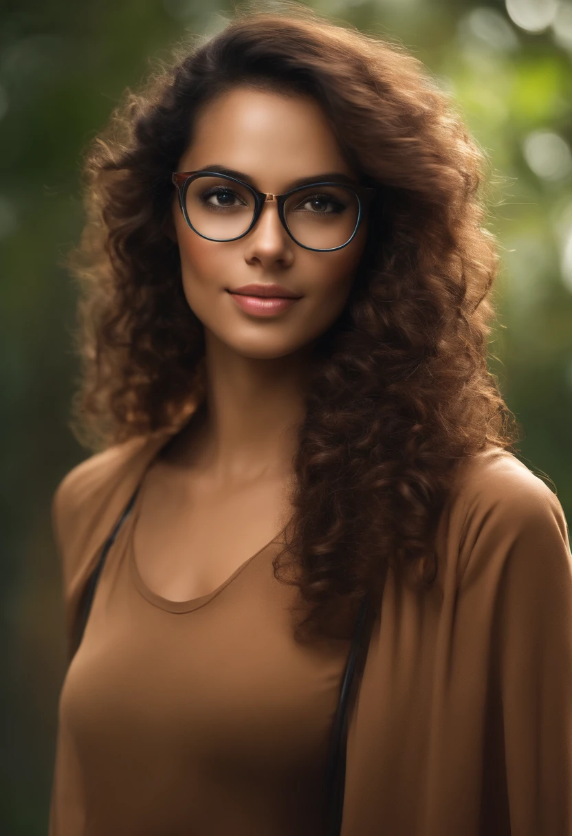 avatar muito realista, mulher feminina brasileira, Friendly face with discreet smile, wearing prescription glasses. Pele morena, cabelo anelado, mostrando profissionalismo, not too skinny. I need 6 images of the same character in different positions and with different facial expressions.