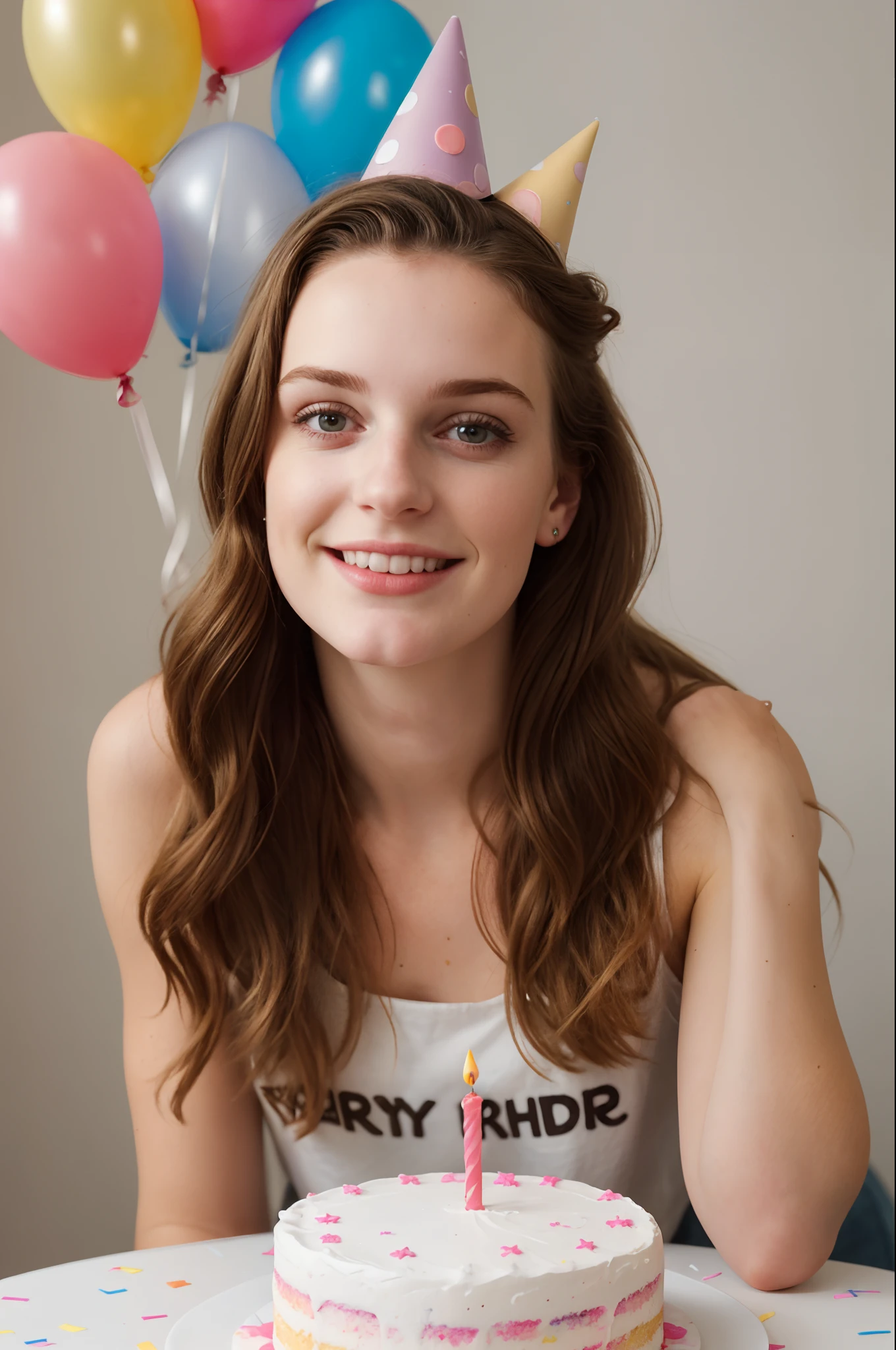 photo of a young woman, birthday party, cake