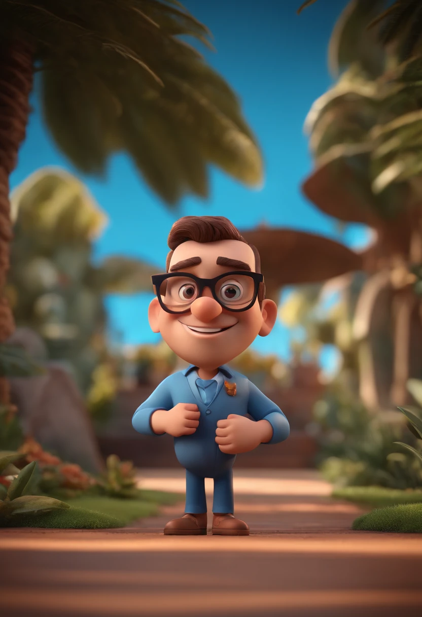 Cartoon character of a man with black glasses and a blue shirt, animation character, Caractere estilizado, animation style rendering, 3D estilizado, Arnold Maya render, 3 d render stylized, toon render keyshot, Personagem 3D, Personagem 3D, 3d rendering stylized, 3 d character render, personagem de desenho animado, Personagem de close up, Pose de personagem,  (Estilo Pixar) (master part:1.2) (Bokeh) (best quality) (pele detalhada) (textura detalhada) (8k) (argila) (Cinematic lighting) (foco nítido