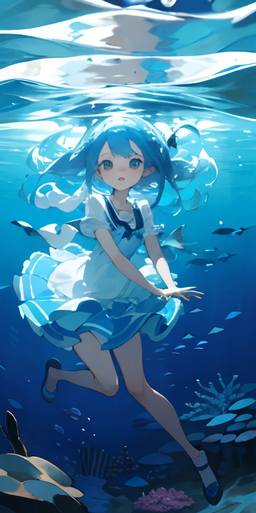 A woman in a dress is swimming under the water - SeaArt AI
