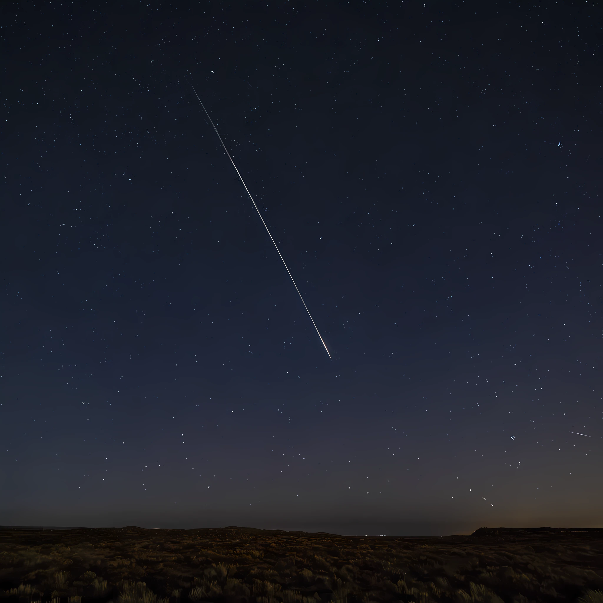 Photography showcasing a stunning meteor shower illuminating the night sky. Countless meteors streak across the darkness, leaving trails of shimmering light in their wake. The photograph is captured from a wide-angle perspective, capturing the vast expanse of the celestial display. The lighting is dynamic, with the meteors casting a soft, ethereal glow. This breathtaking image, reminiscent of a celestial dance, captivates viewers with its beauty and grandeur