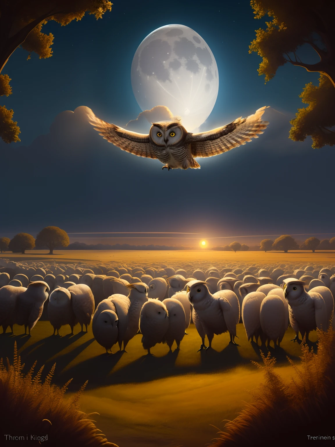 The owl that spreads its wings and spreads its wings domineering
