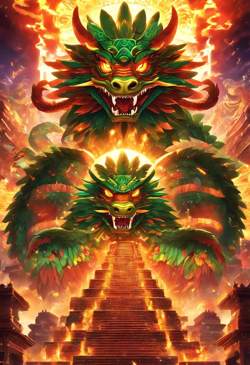 (((Quetzalcoatl))), Dios Mexica, Serpiente, Sobre una piramide, luz de sol, Obra maestra