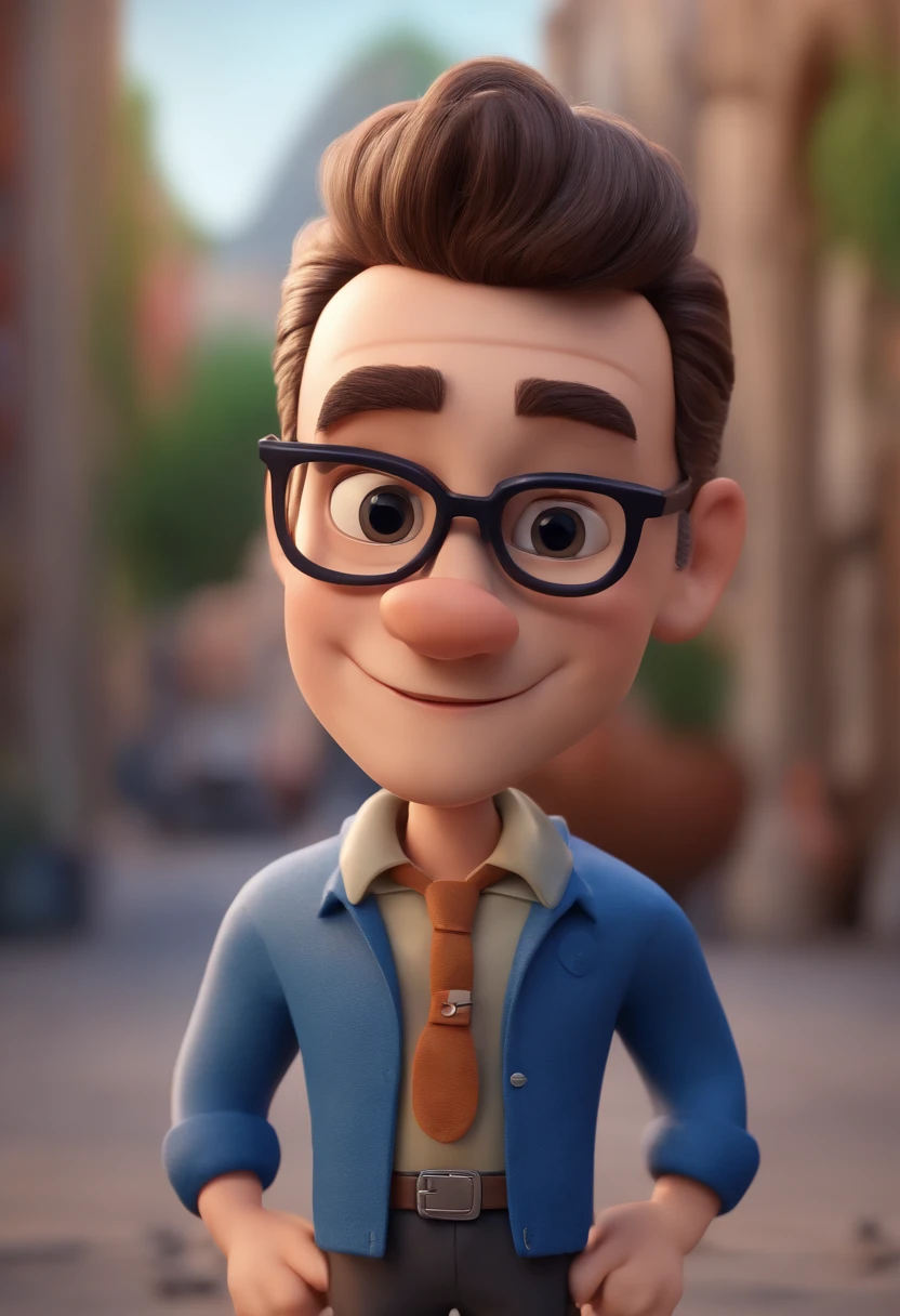 Cartoon character of a man with black glasses and a blue shirt, animation character, Caractere estilizado, animation style rendering, 3D estilizado, Arnold Maya render, 3 d render stylized, toon render keyshot, Personagem 3D, Personagem 3D, 3d rendering stylized, 3 d character render, personagem de desenho animado, Personagem de close up, Pose de personagem, (Estilo Pixar) (master part:1.2) (Bokeh) (best quality) (pele detalhada) (textura detalhada) (8k) (argila) (Cinematic lighting) (foco nítido