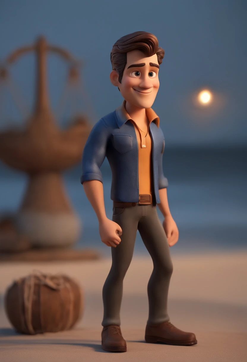 Personagem de desenho animado de um homem usando uma camisa azul, com barba bem alinhada, cabelos pretos, um personagem animado, Caractere estilizado, animation style rendering, 3D estilizado, Arnold Maya render, 3 d render stylized, toon render keyshot, Personagem 3D, Personagem 3D, 3d rendering stylized, 3 d character render, personagem de desenho animado, Personagem de close up, Pose de personagem, (Estilo Pixar) (master part:1.2) (Bokeh) (best quality) (pele detalhada) (textura detalhada) (8k) (argila) (Cinematic lighting) (foco nítido,Senta e vaza a parte superior do corpo