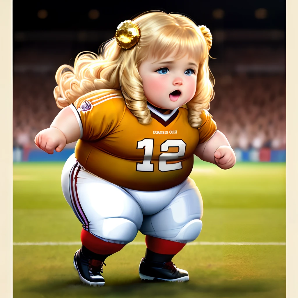 ((baby, irritado)), queixo pontiagudo, Estilo (chibi) full-body, hard-headed on a football field