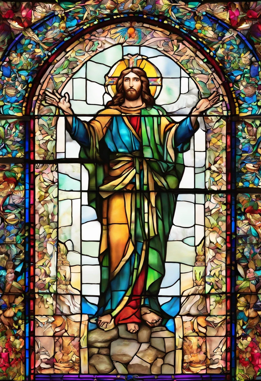Stained glass window, estilo Vitral, Uma pintura de Jesus carregando a cruz com outras pessoas, Jesus na Cruz, pintura religiosa, Jesus na Cruz, catholic religious art, biblical image, Jesus Cristo na Cruz, Christian art, cruz, Jesus Cristo, bible illustration, , jesus of nazareth,