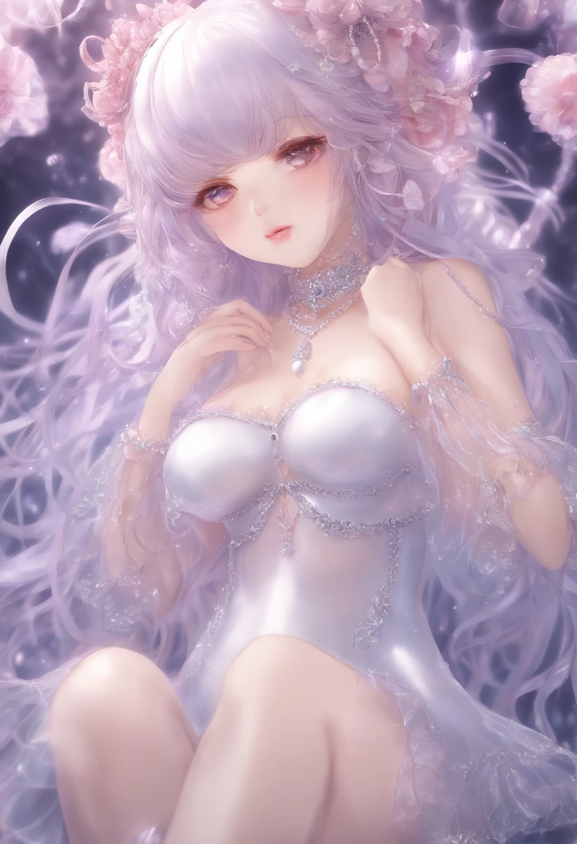 ONE naked ta open pussy and anus on  clear slime,Transparent slime covered in hair,close-u crotch,
