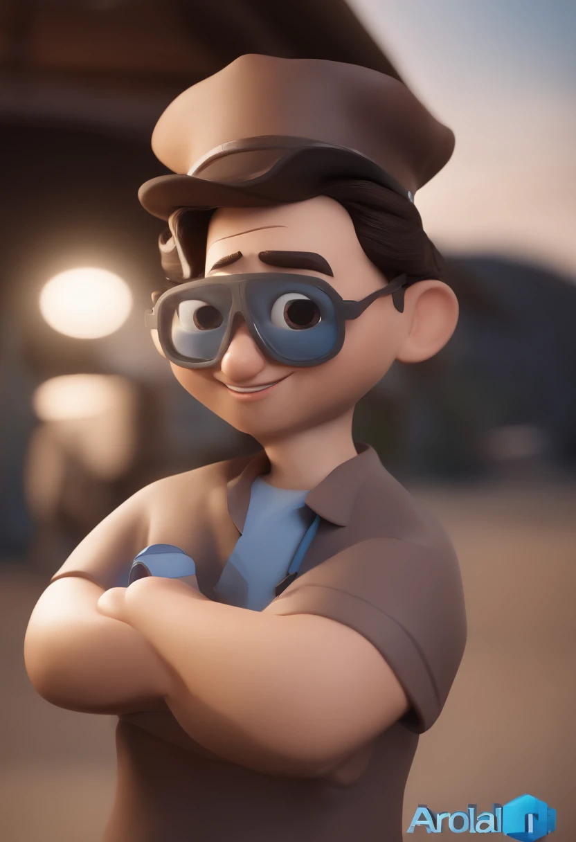 Personagem de desenho animado de um homem e uma camisa azul, um personagem animado, Caractere estilizado, animation style rendering, 3D estilizado, Arnold Maya render, 3 d render stylized, toon render keyshot, Personagem 3D, Personagem 3D, 3d rendering stylized, 3 d character render, personagem de desenho animado, Personagem de close up, Pose de personagem, (Estilo Pixar) (master part:1.2) (Bokeh) (best quality) (pele detalhada) (textura detalhada) (8k) (argila) (Cinematic lighting) (foco nítido,Senta e vaza a parte superior do corpo