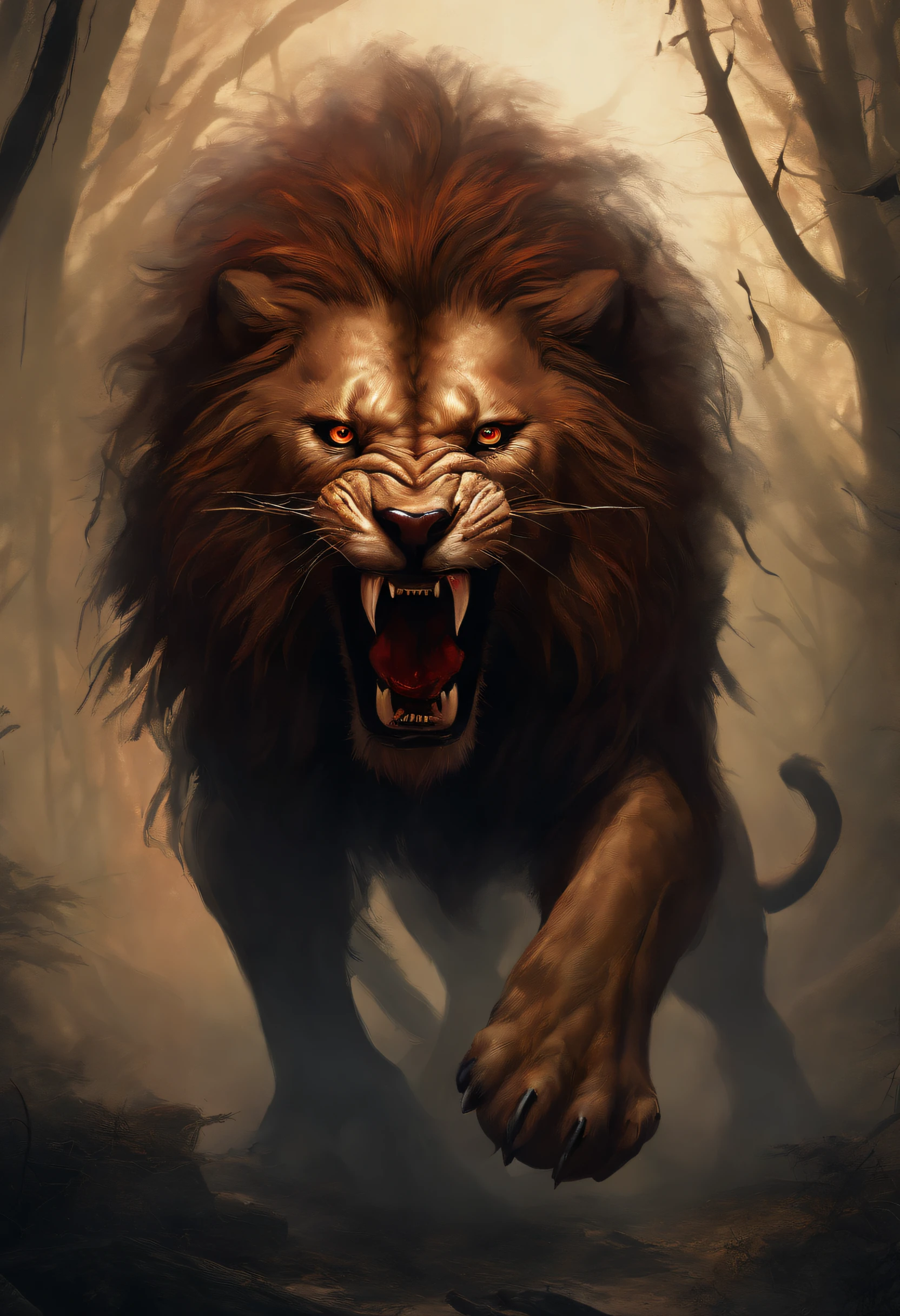 Lion with thorns and dark
face like wolf and snake