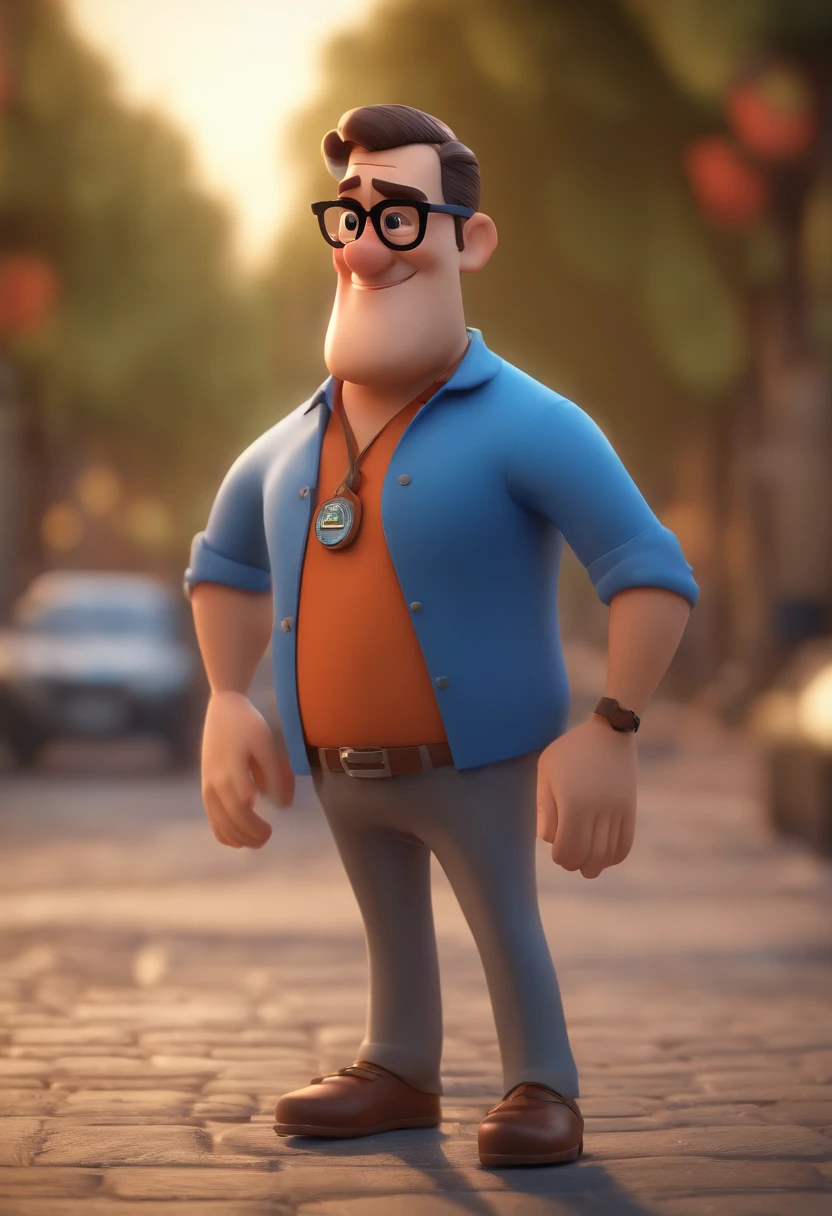 Cartoon character of a man wearing black glasses and a blue shirt, um personagem animado, Caractere estilizado, animation style rendering, 3D estilizado, Arnold Maya render, 3 d render stylized, toon render keyshot, Personagem 3D, Personagem 3D, 3d rendering stylized, 3 d character render, personagem de desenho animado, Personagem de close up, Pose de personagem, (Estilo Pixar) (master part:1.2) (Bokeh) (best quality) (pele detalhada) (textura detalhada) (8k) (argila) (Cinematic lighting) (foco nítido,Senta e vaza a parte superior do corpo