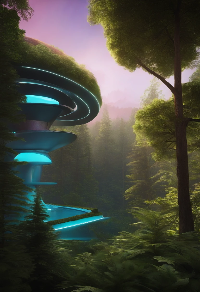 Cuisuine futuriste foret avec neon