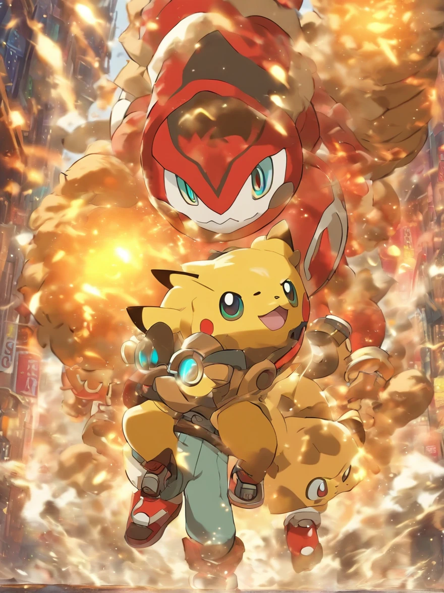 there is a Pokemon character with a red beanie that looks like Bread Bag, pokemon trainer, inspirado em Yugo de Wakfu, inspirado em Ash Ketchum, Akihiko Yoshida!, imagem de anime safebooru, Akiyuki Shinbou, Hidetaka Miyazaki, Yayoi Kasuma, prata, como um personagem de anime, body half biomechanical, Primitive Tribe Accessories!, sozinho!!, (dinamic pose), vento soprando, tecnologia mecha no corpo, Meio Ciborgue, vento soprando, Radial distortion!!, aggressive expression, estilo pokemon, Shōnen style, mecha