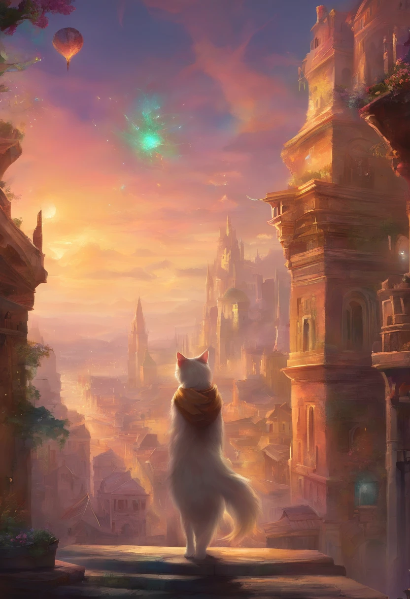 A standing and walking cat moves around the city in clothes