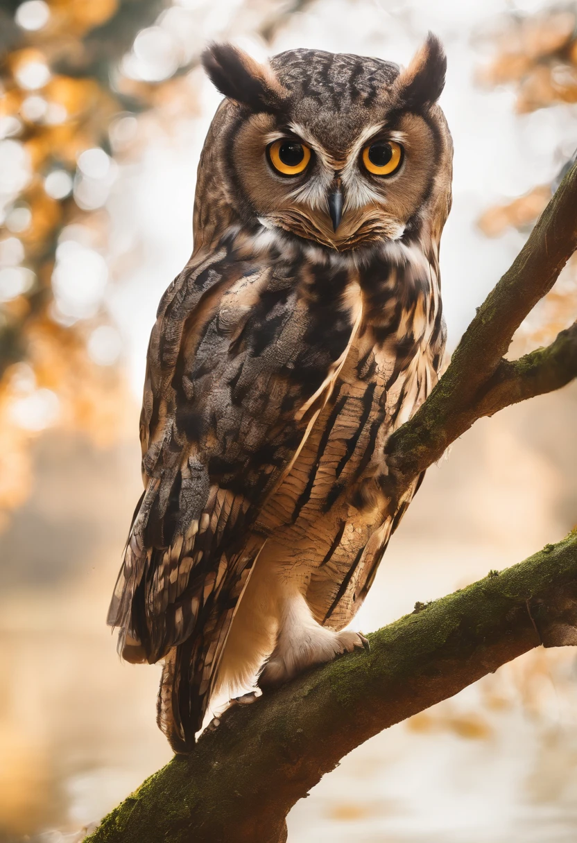 The owl caught a mouse,Fly over the water,inverted image,Sharp focus,Bokeh,depth of fields,Works of masters,super-fine,Hyper-realistic,8K,Best picture quality,Detailed description,电影灯光,cinematic perspective
