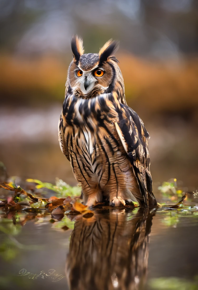The owl caught a mouse,Fly over the water,inverted image,Sharp focus,Bokeh,depth of fields,Works of masters,super-fine,Hyper-realistic,8K,Best picture quality,Detailed description,电影灯光,cinematic perspective