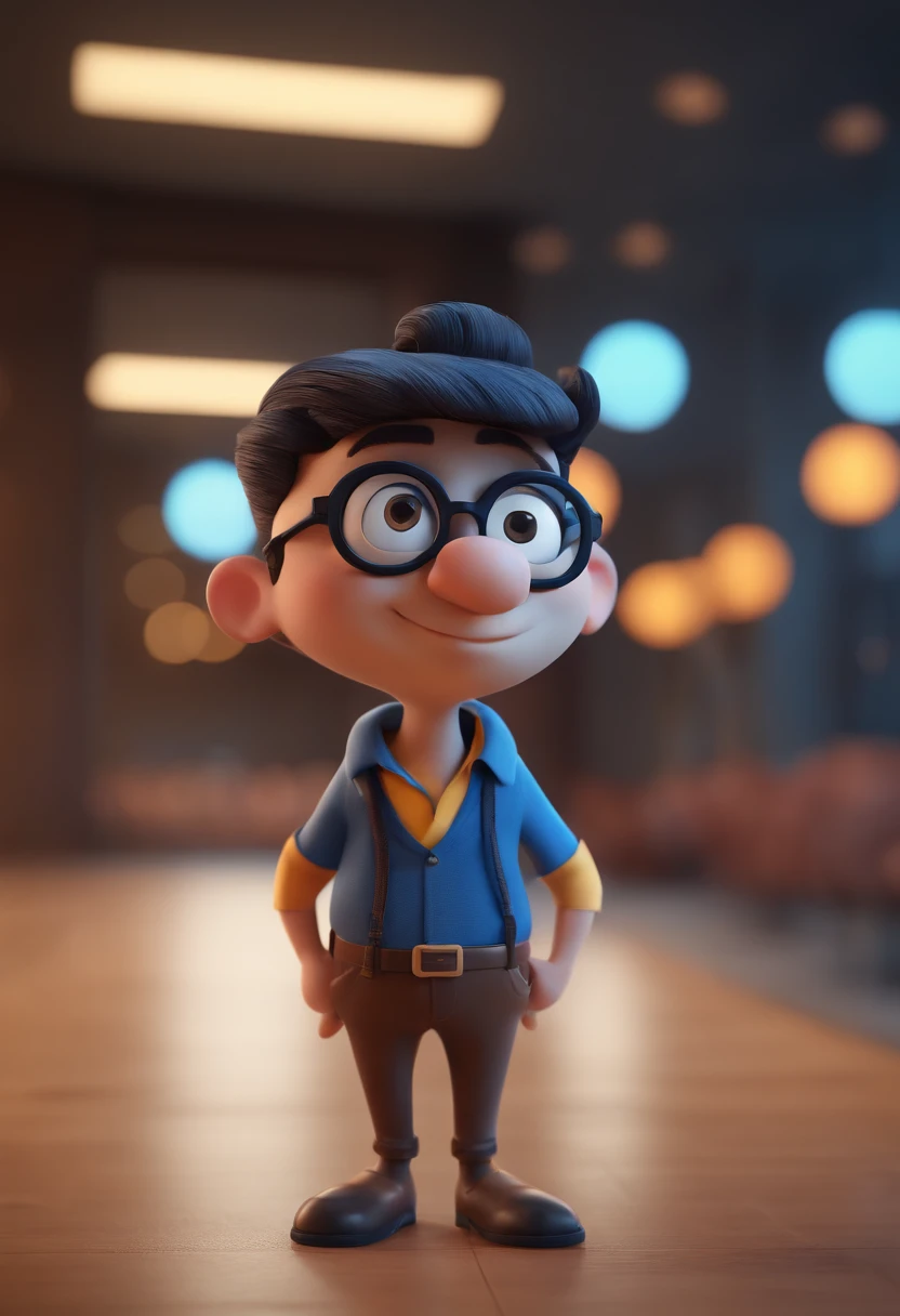 Cartoon character of a man with black glasses and a blue shirt, animation character, Caractere estilizado, animation style rendering, 3D estilizado, Arnold Maya render, 3 d render stylized, toon render keyshot, Personagem 3D, Personagem 3D, 3d rendering stylized, 3 d character render, personagem de desenho animado, Personagem de close up, Pose de personagem, (Estilo Pixar) (master part:1.2) (Bokeh) (best quality) (pele detalhada) (textura detalhada) (8k) (argila) (Cinematic lighting) (foco nítido