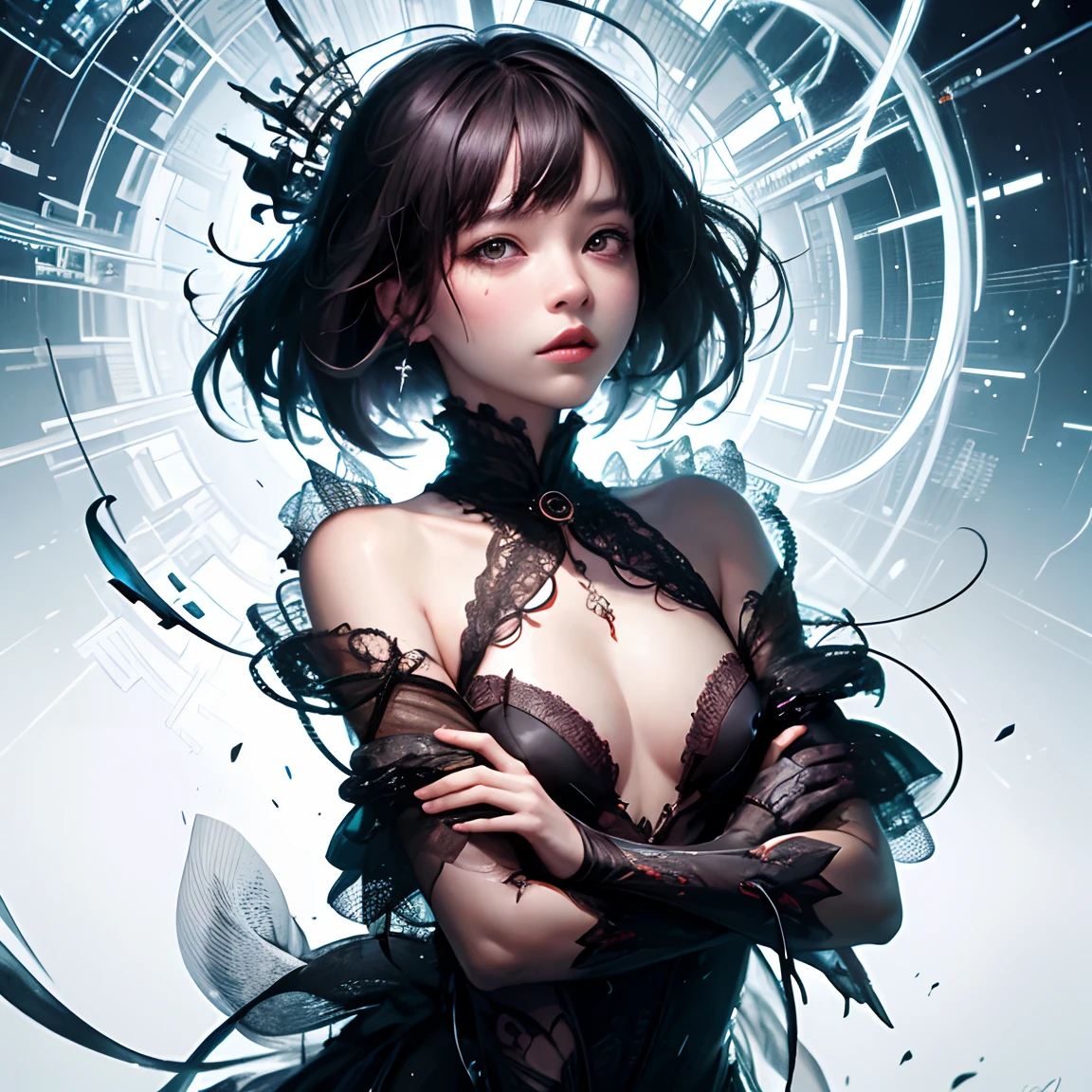 official art, unity 8k wallpaper, ultra detailed, beautiful and aesthetic, masterpiece, best quality, (zentangle, mandala, tangle, entangle), (fractal art:1.3) , 1girl, extremely detailed, dynamic angle, cowboyshot, the most beautiful form of chaos, elegant, a brutalist designed, vivid colours, romanticism, by james jean, roby dwi antono, ross tran, francis bacon, michal mraz, adrian ghenie, petra cortright, gerhard richter, takato yamamoto, ashley wood, atmospheric, ecstasy of musical notes, streaming musical notes visible