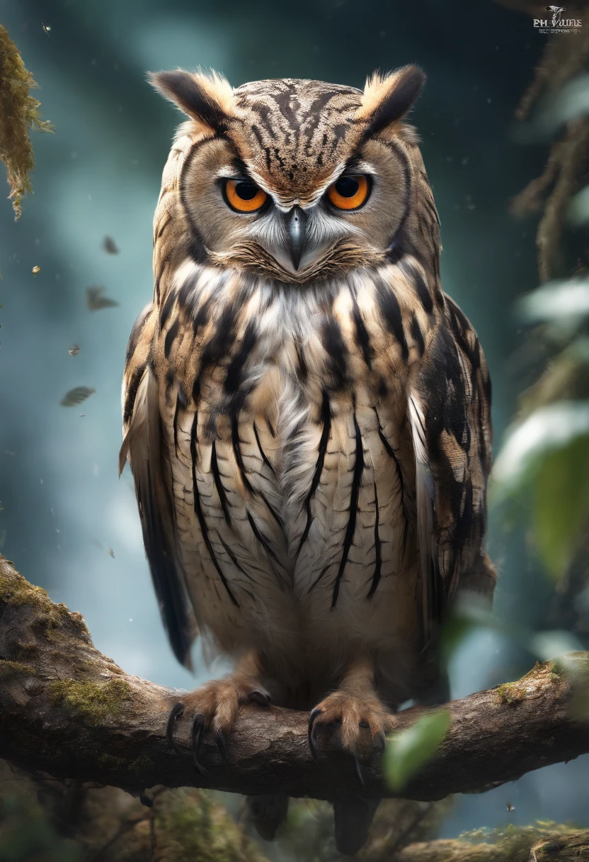 The owl caught a mouse,Fly over the water,inverted image,Sharp focus,Bokeh,depth of fields,Works of masters,super-fine,Hyper-realistic,8K,Best picture quality,Detailed description,电影灯光,cinematic perspective