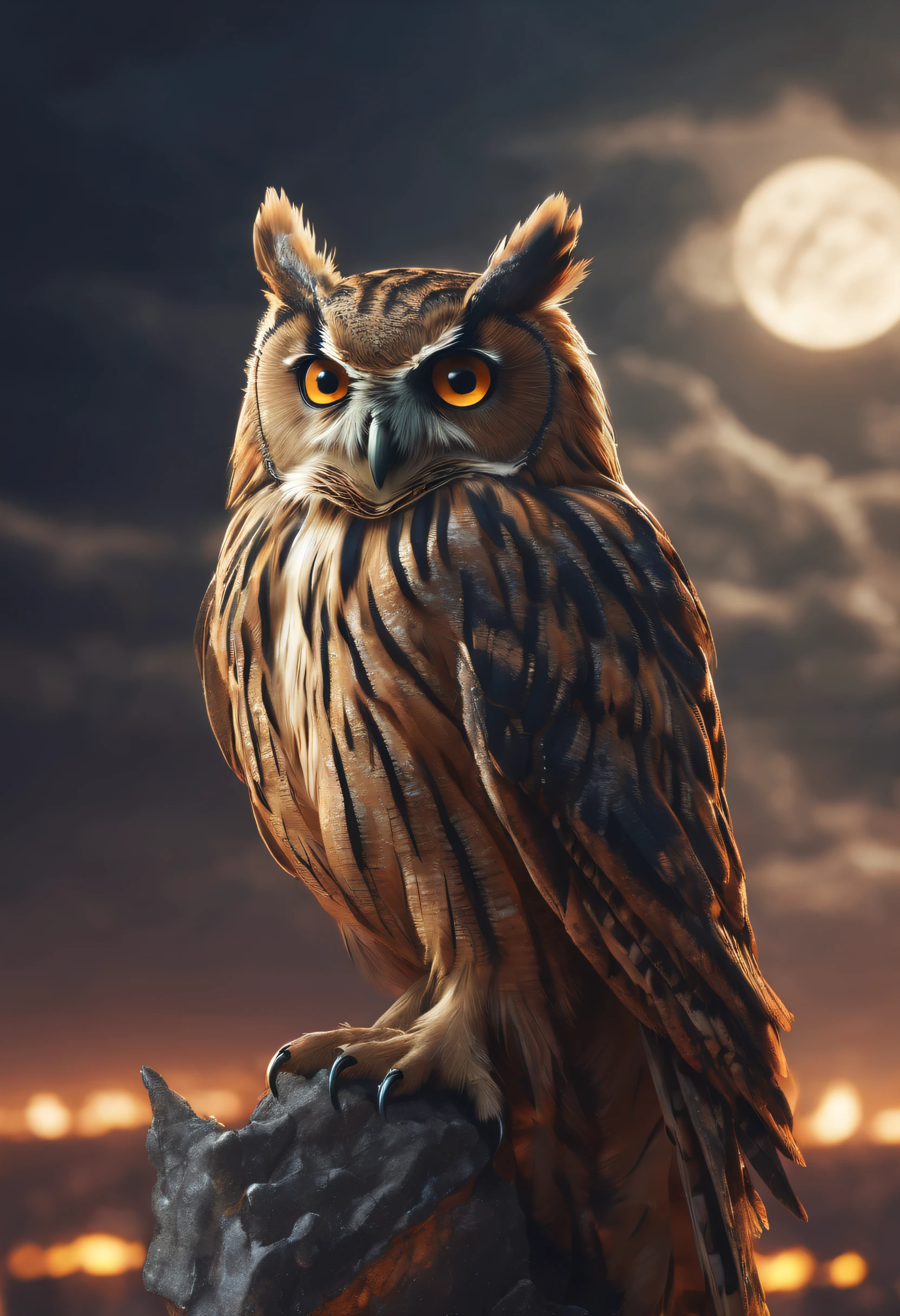 On the spire of the Gothic tower sits an owl，Close-up of owl，The background is lightning, radiant owl, glowing owl, 4K highly detailed magical digital art, Highly detailed fantasy digital artwork, Epic surrealist digital art illustrations, Highly detailed digital art, Beautiful digital artwork, Amazing digital art, 4K detailed digital art, trending on artstation 4k, 3 d epic illustrations