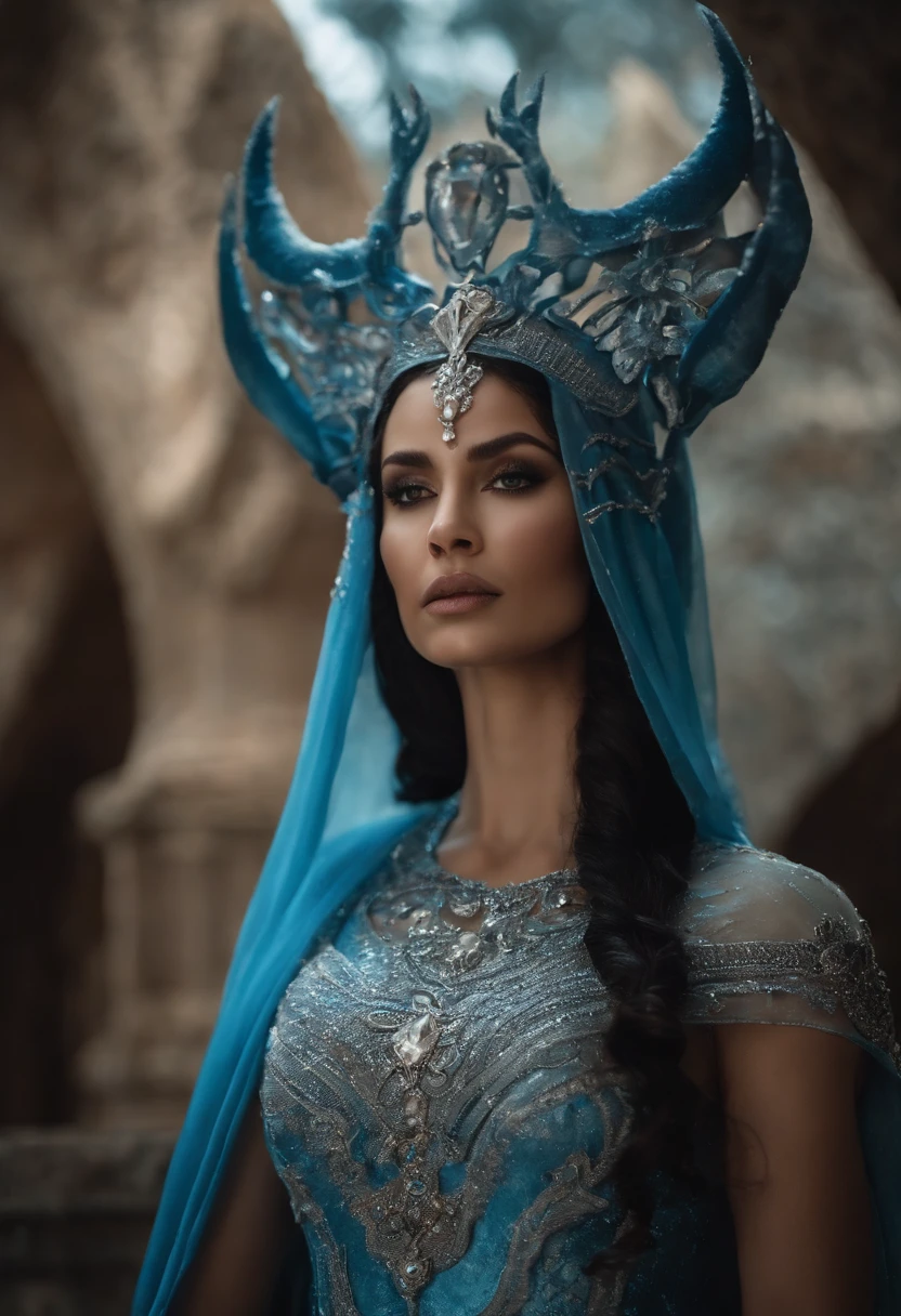 Blue skin color as avatar movie, Mujer de cabello blanco vestida con un traje con cuernos y una corona, Reina del hielo y la tormenta, Bruja de hielo, Reina de Hielo, Hermosa bruja de escarcha antigua, Ne zha de Smite |, Reina del inframundo, La Reina de Hielo, con una pared de hielo, Mago de hielo, en una cueva helada, succubus | medieval tallado como una diosa