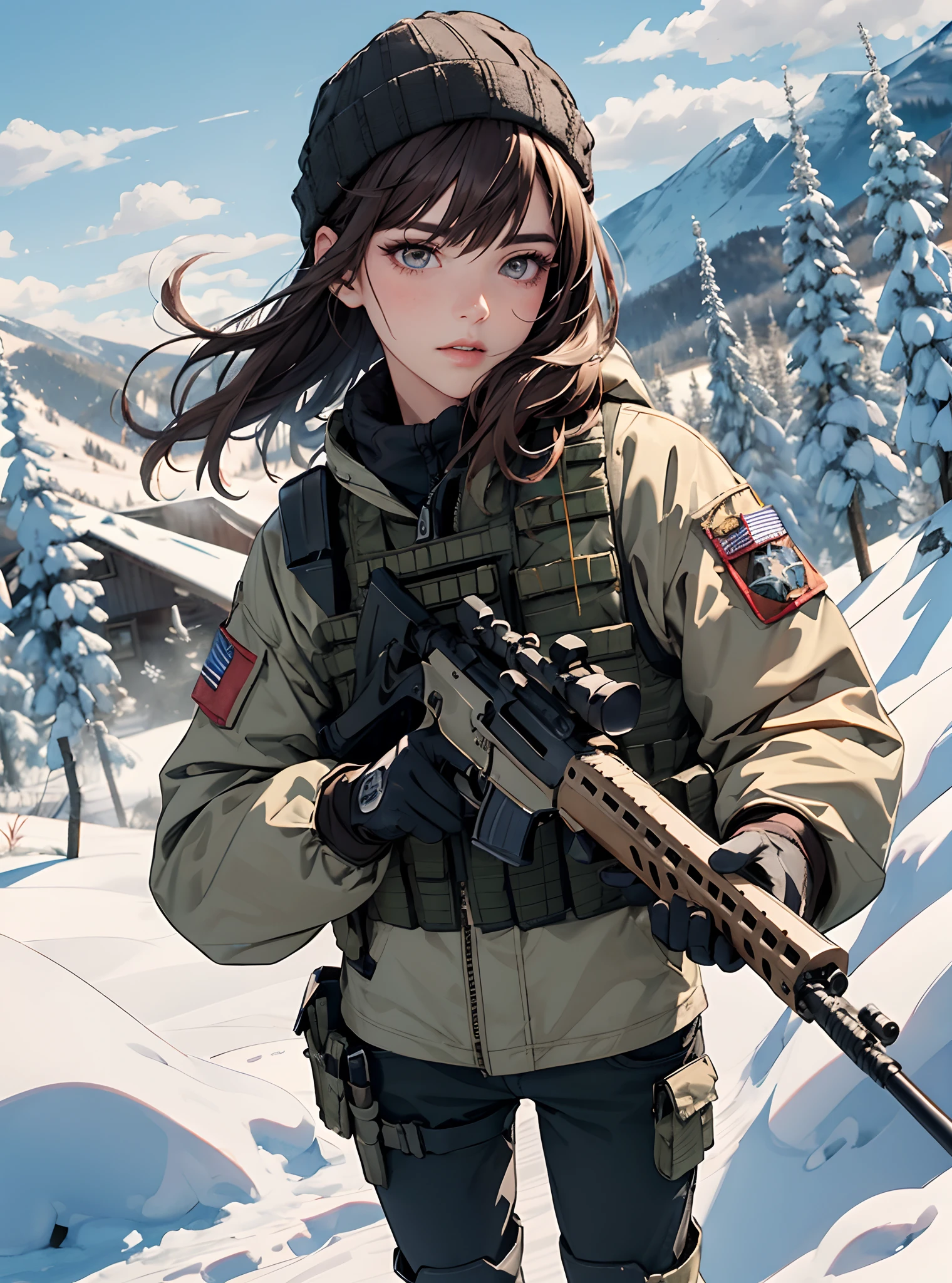 Female soldier in the snow field、(An illustration that cannot be uploaded to related content due to a bug no matter how many times I try.)