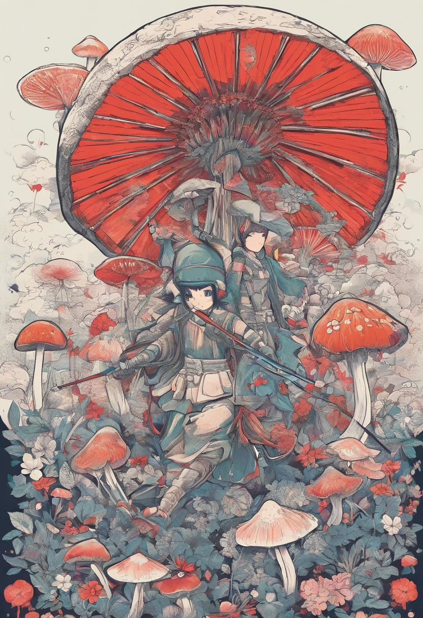 Soldiers, mushroom, spear, flower