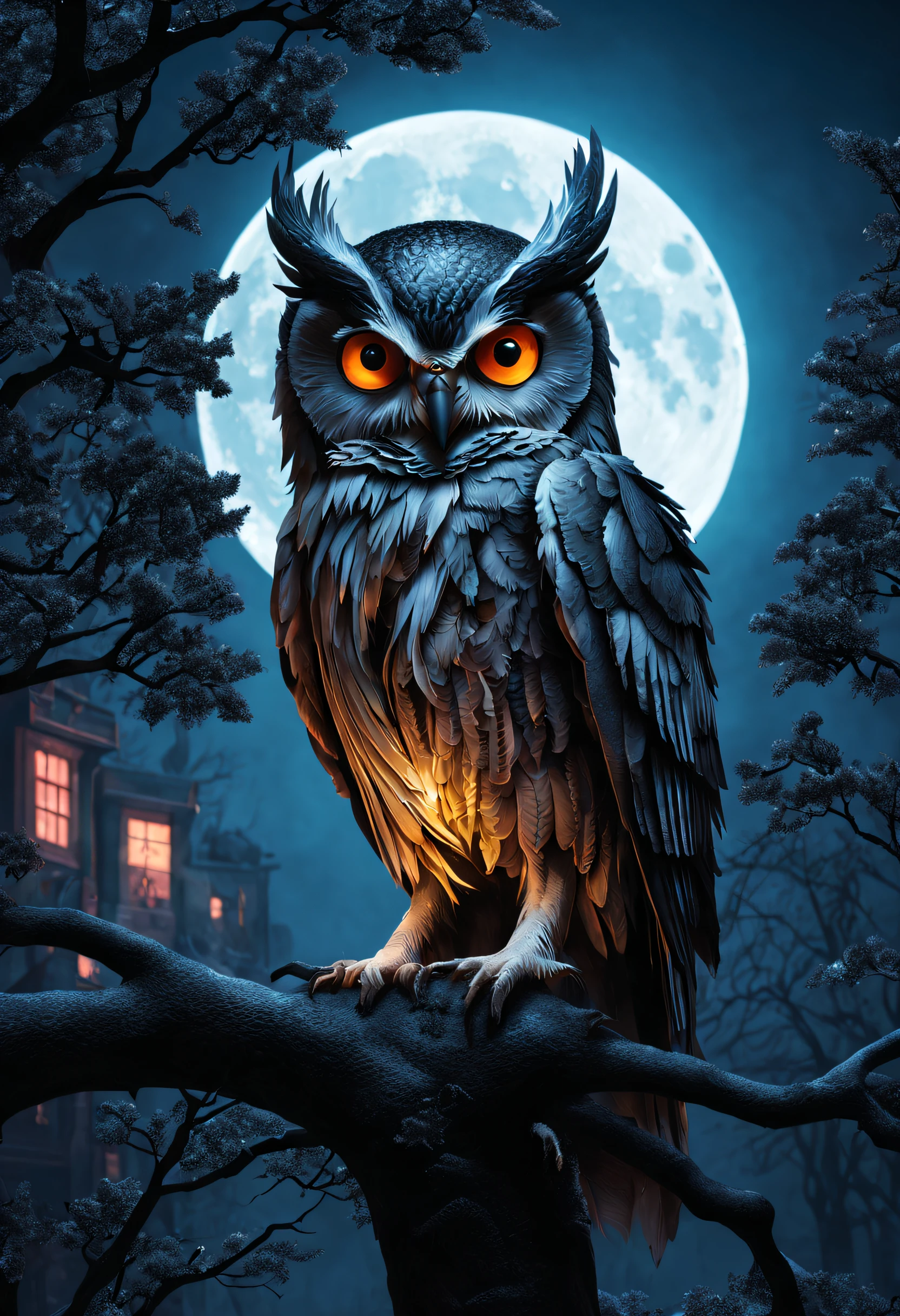 (((tmasterpiece))),best qualtiy,illustratio,Beautiful detail glow, Paper_cut, Hooters, The tree,themoon,gotik,metalictexture,Retro cyberpunk,ultra-realistic realism