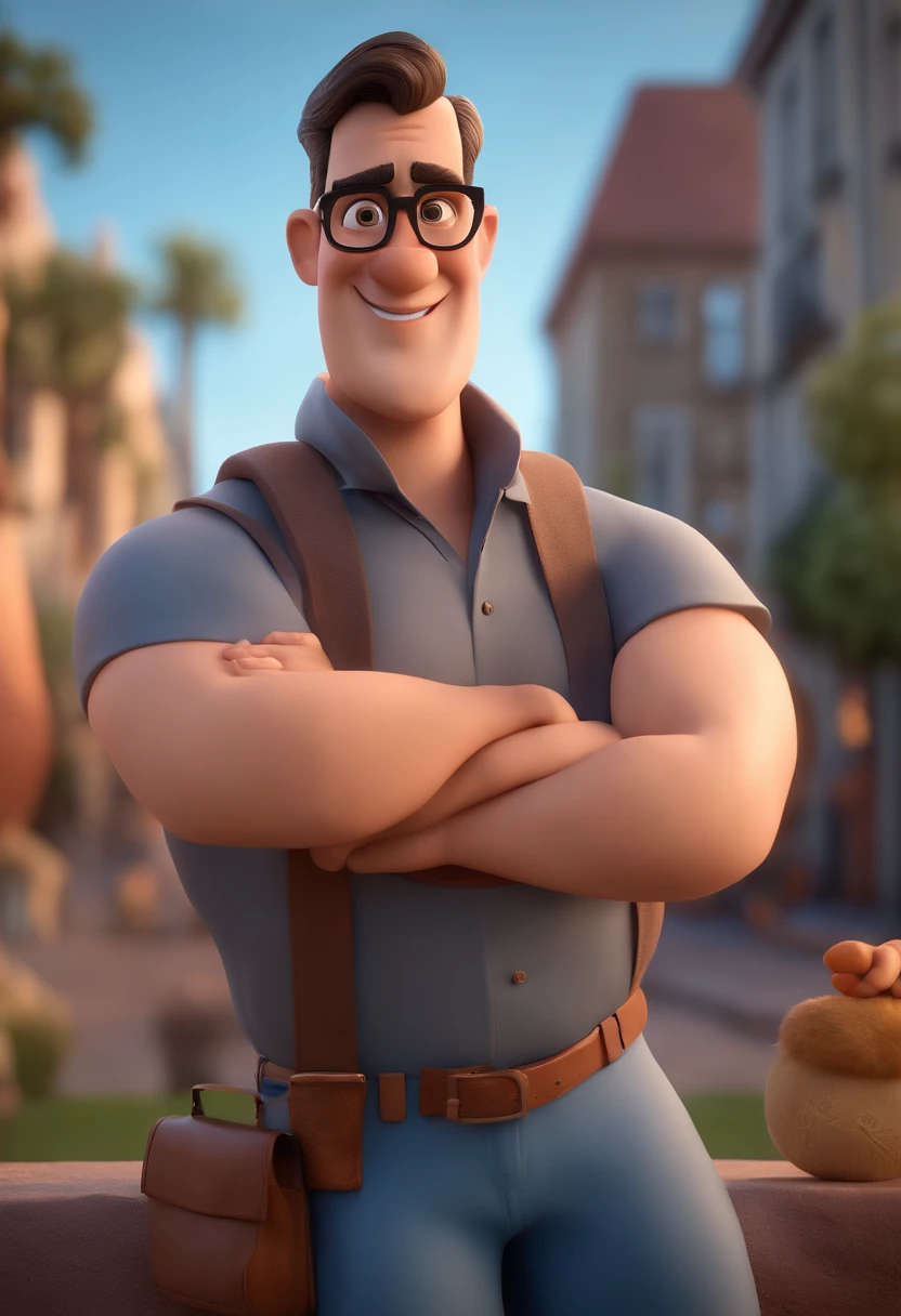 Cartoon character of a man with black glasses and a blue shirt, animation character, Caractere estilizado, animation style rendering, 3D estilizado, Arnold Maya render, 3 d render stylized, toon render keyshot, Personagem 3D, Personagem 3D, 3d rendering stylized, 3 d character render, personagem de desenho animado, Personagem de close up, Pose de personagem,  (Estilo Pixar) (master part:1.2) (Bokeh) (best quality) (pele detalhada) (textura detalhada) (8k) (argila) (Cinematic lighting) (foco nítido