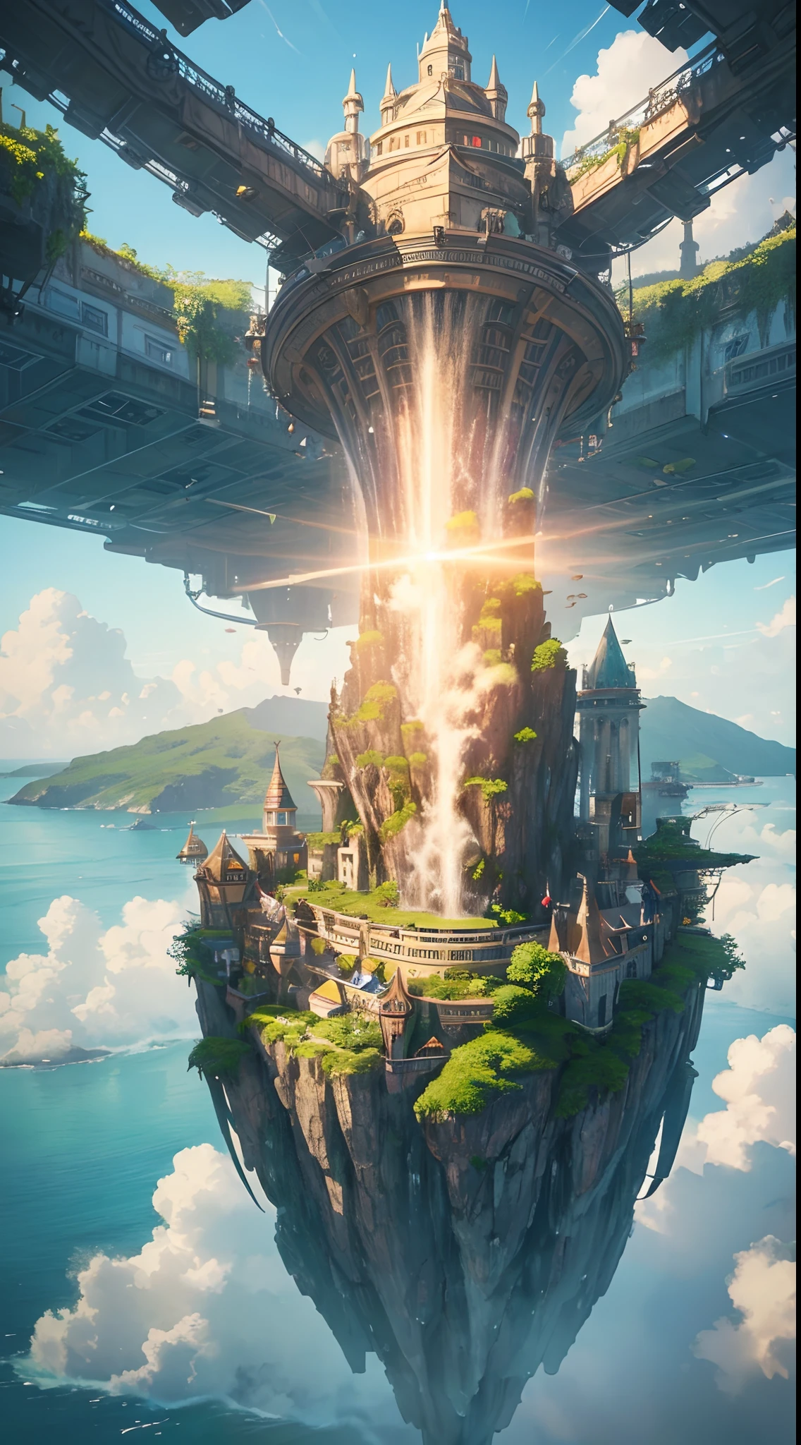 Many islands are suspended in the air with many small airships flying around, cities, fantasy, magical plants growing, extreme details, realistic light, epic composition, (complex details), (complex design, ultra-details :1.2), Art Station, (Masterpiece, Best Quality), Ultra HD, 32k --v 6