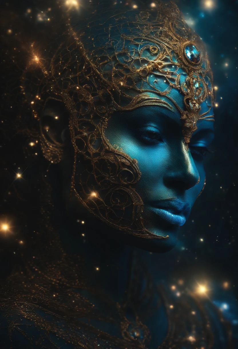Cosmic Death Figure, olhos claros brilhantes, Biomechanicals, estranho, assustador, Pesadelo, cores muito brilhantes, light particles, com luz brilhante, Mshiff, Arte do papel de parede, Papel de parede UHD