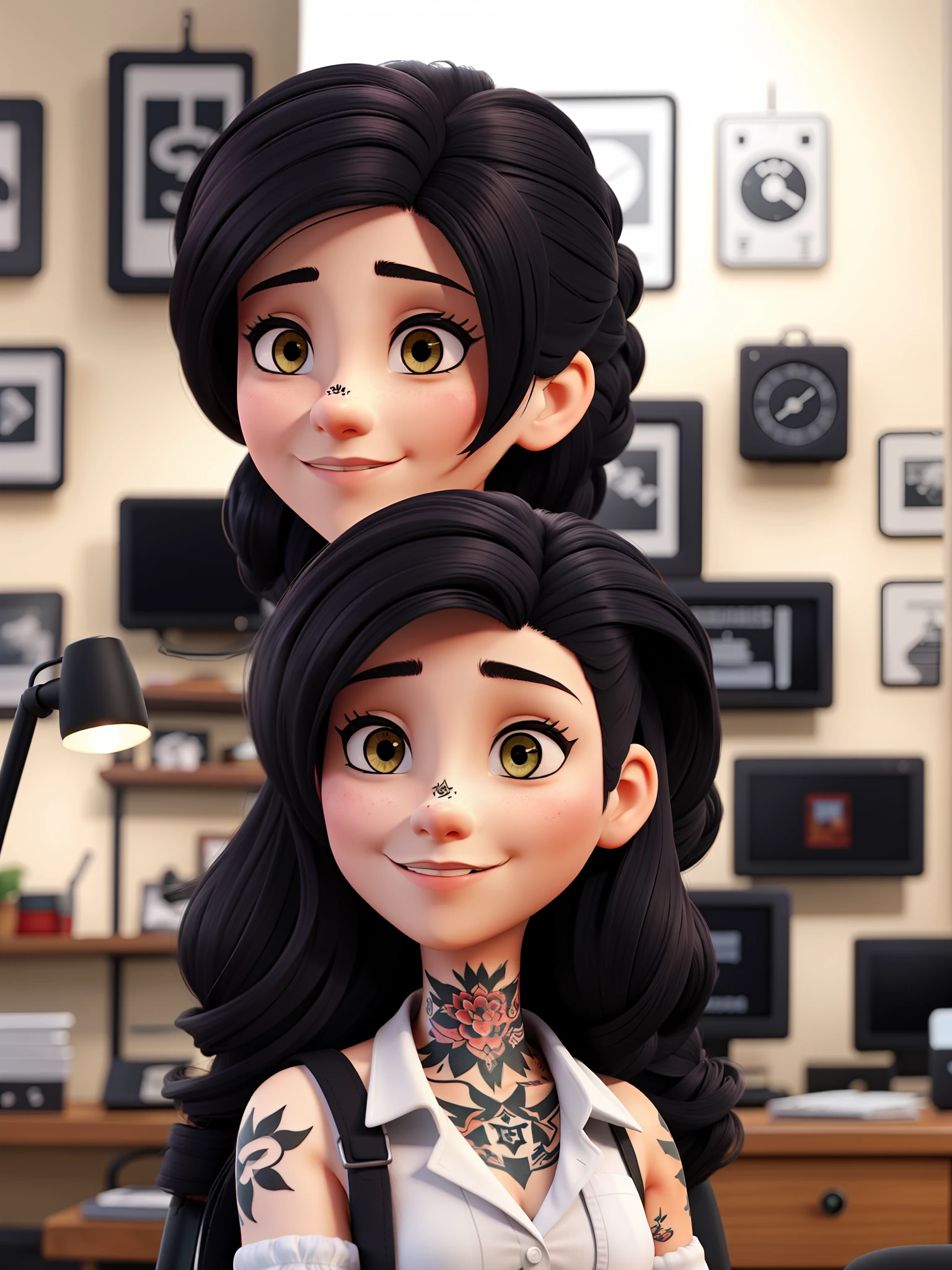 A woman with a tattoo machine, cabelo loiro