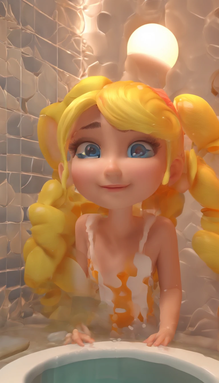 Super cute 10-year-old Lori squatted in the misty bathroom with her legs open and ovulated,Get wet with a shower,The transparent bath towel draped dissolves and slides open,Eggs are emerging from underneath the body with slime,Eggs with mucus are piled up underneath,Full body appearance