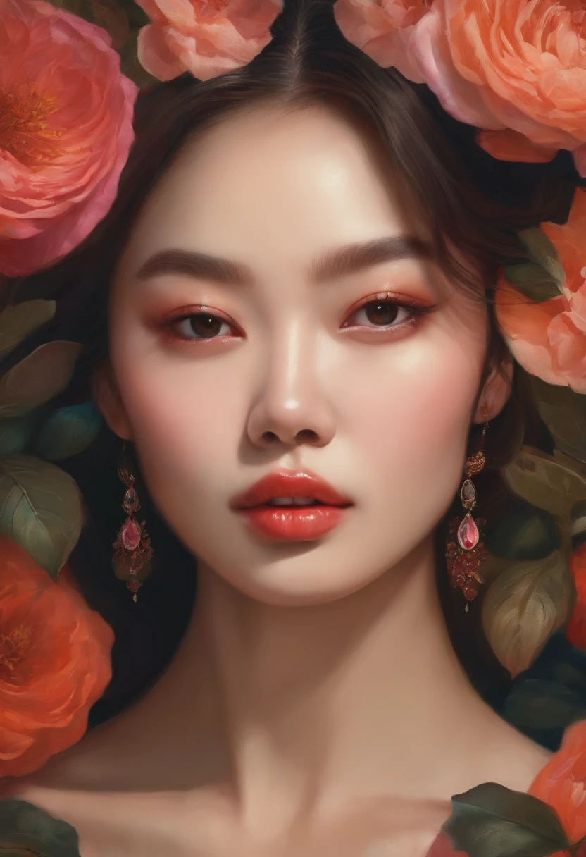 A potrait of a lady whose face is mix of Kim jennie and rosé